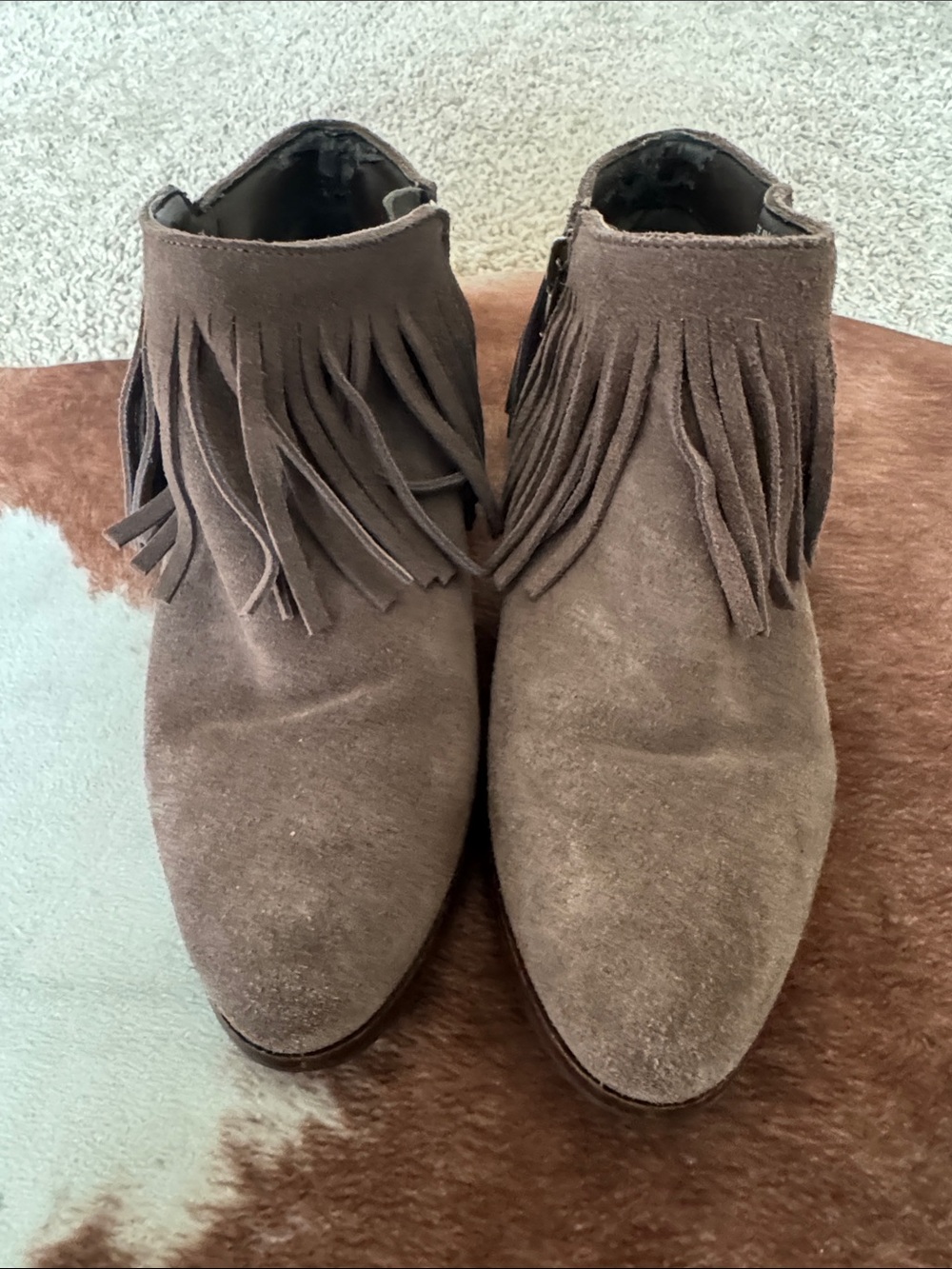 Steve Madden Taupe Suede Fringe Ankle Booties